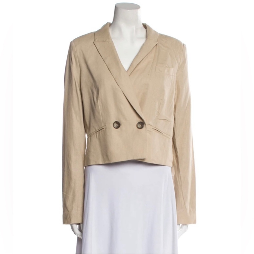 Jason Wu Linen Blend 2 Button Cropped Beige Blazer Size Small NWT